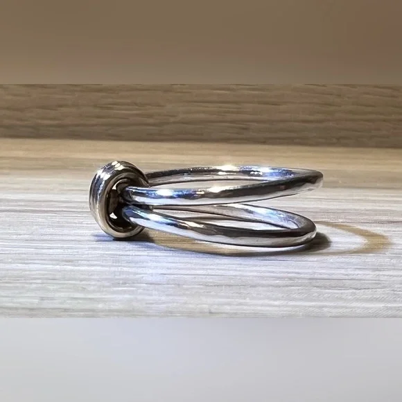 Vintage Designer Ed Levin Sterling Silver & Gold Signature Ring, Size 6 - Picture 3 of 13